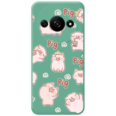 Funda Silicona Líquida Verde para Xiaomi Redmi A3 diseño Cerdos Dibujos