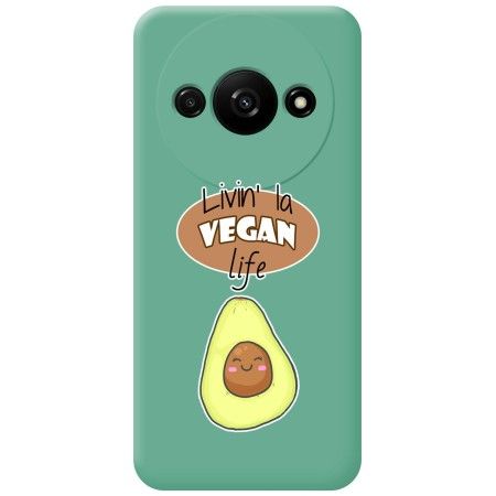Funda Silicona Líquida Verde para Xiaomi Redmi A3 diseño Vegan Life Dibujos