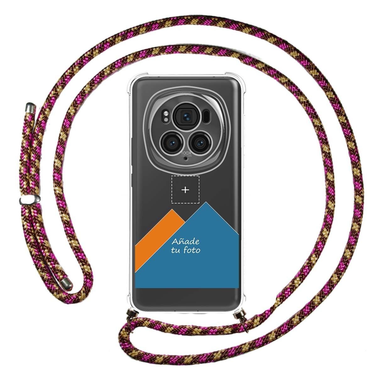 Personaliza tu Funda Colgante Transparente para Huawei Honor Magic 6 Pro 5G con Cordon Rosa / Dorado Dibujo Personalizada