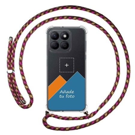 Personaliza tu Funda Colgante Transparente para Huawei Honor X8b con Cordon Rosa / Dorado Dibujo Personalizada