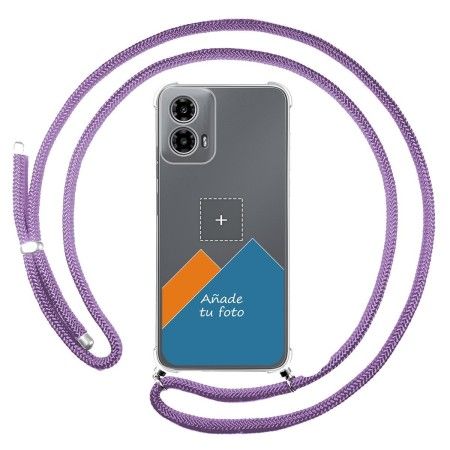 Personaliza tu Funda Colgante Transparente para Motorola Moto G34 5G con Cordon Morado Dibujo Personalizada