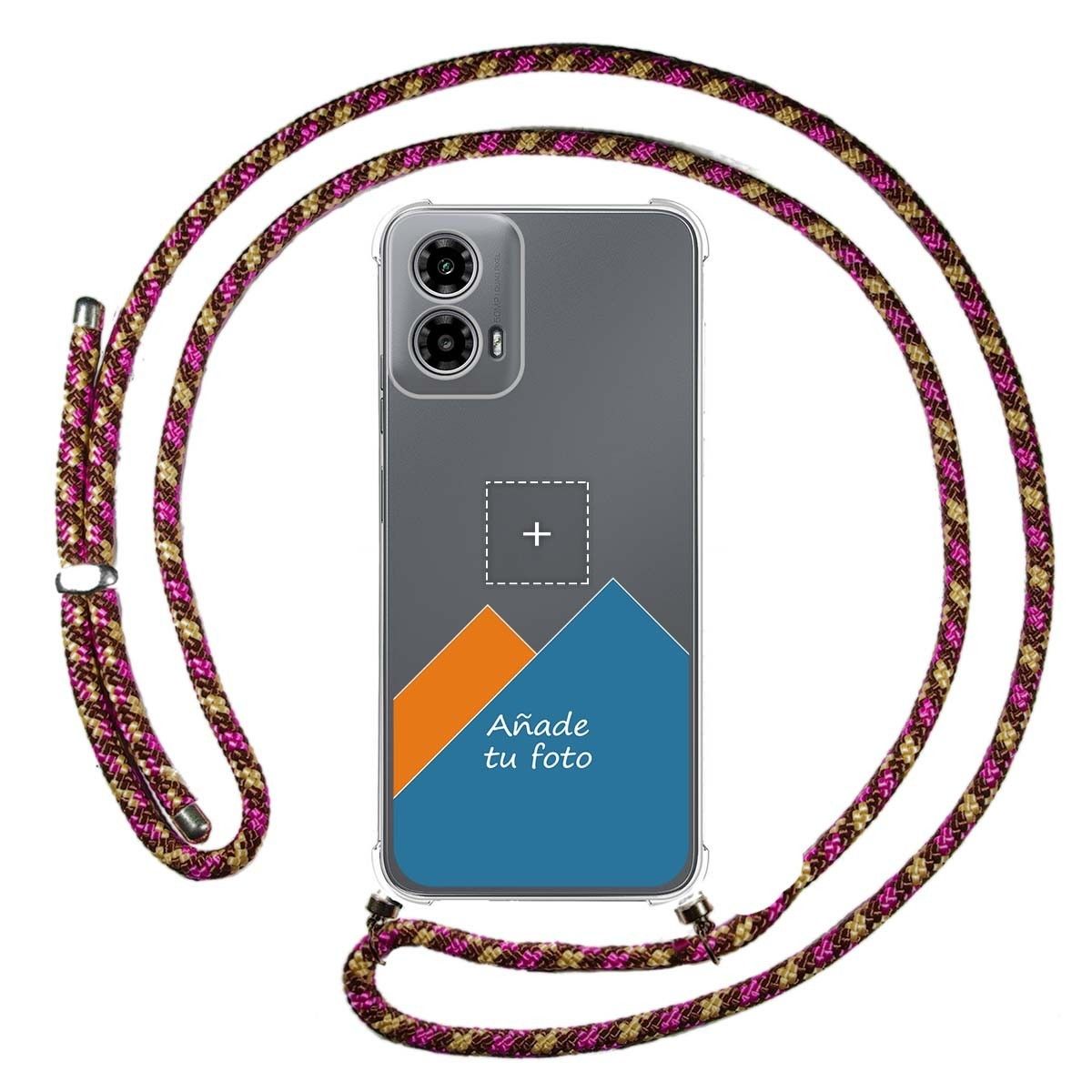 Personaliza tu Funda Colgante Transparente para Motorola Moto G34 5G con Cordon Rosa / Dorado Dibujo Personalizada