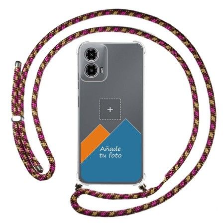 Personaliza tu Funda Colgante Transparente para Motorola Moto G34 5G con Cordon Rosa / Dorado Dibujo Personalizada