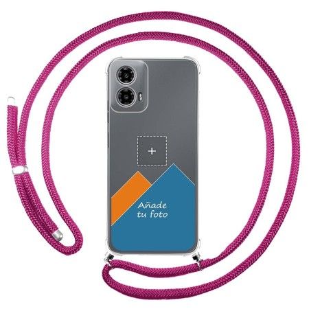 Personaliza tu Funda Colgante Transparente para Motorola Moto G34 5G con Cordon Rosa Fucsia Dibujo Personalizada