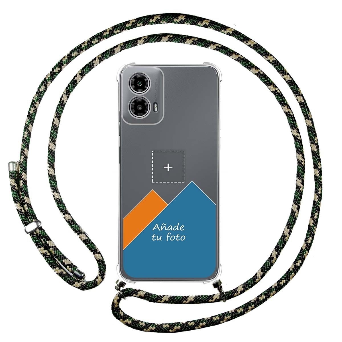 Personaliza tu Funda Colgante Transparente para Motorola Moto G34 5G con Cordon Verde / Dorado Dibujo Personalizada