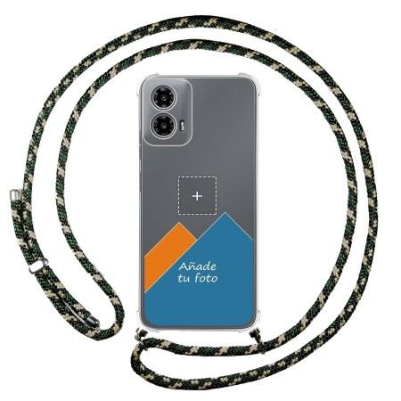Personaliza tu Funda Colgante Transparente para Motorola Moto G34 5G con Cordon Verde / Dorado Dibujo Personalizada