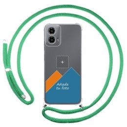 Personaliza tu Funda Colgante Transparente para Motorola Moto G34 5G con Cordon Verde Agua Dibujo Personalizada