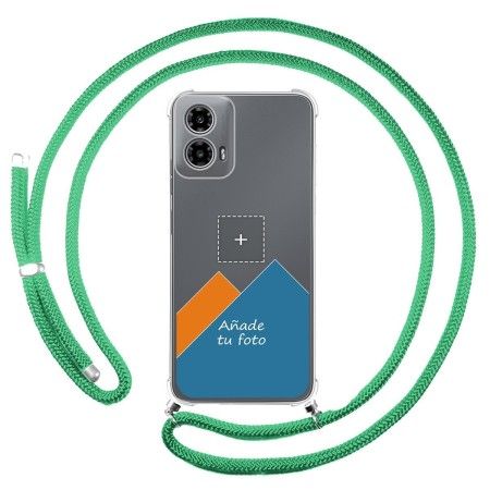 Personaliza tu Funda Colgante Transparente para Motorola Moto G34 5G con Cordon Verde Agua Dibujo Personalizada