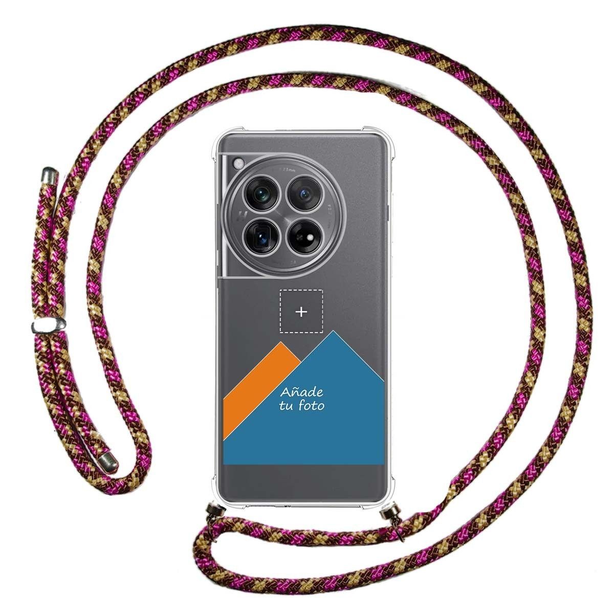 Personaliza tu Funda Colgante Transparente para Oneplus 12 5G con Cordon Rosa / Dorado Dibujo Personalizada