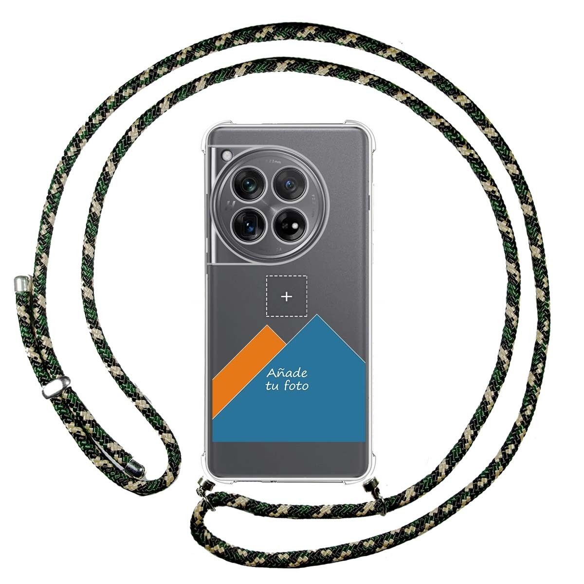 Personaliza tu Funda Colgante Transparente para Oneplus 12 5G con Cordon Verde / Dorado Dibujo Personalizada