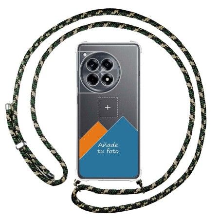 Personaliza tu Funda Colgante Transparente para Oneplus 12R 5G con Cordon Verde / Dorado Dibujo Personalizada