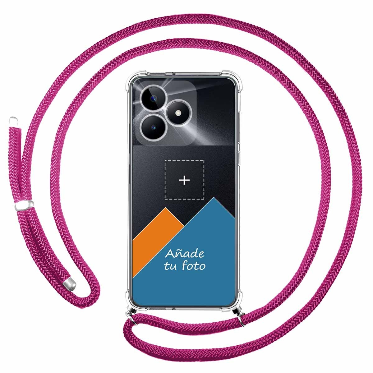 Personaliza tu Funda Colgante Transparente para Realme C51 con Cordon Rosa Fucsia Dibujo Personalizada