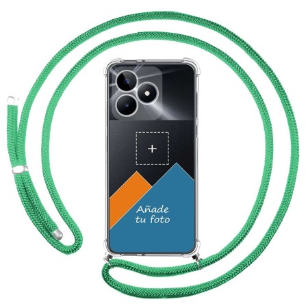 Personaliza tu Funda Colgante Transparente para Realme C51 con Cordon Verde Agua Dibujo Personalizada