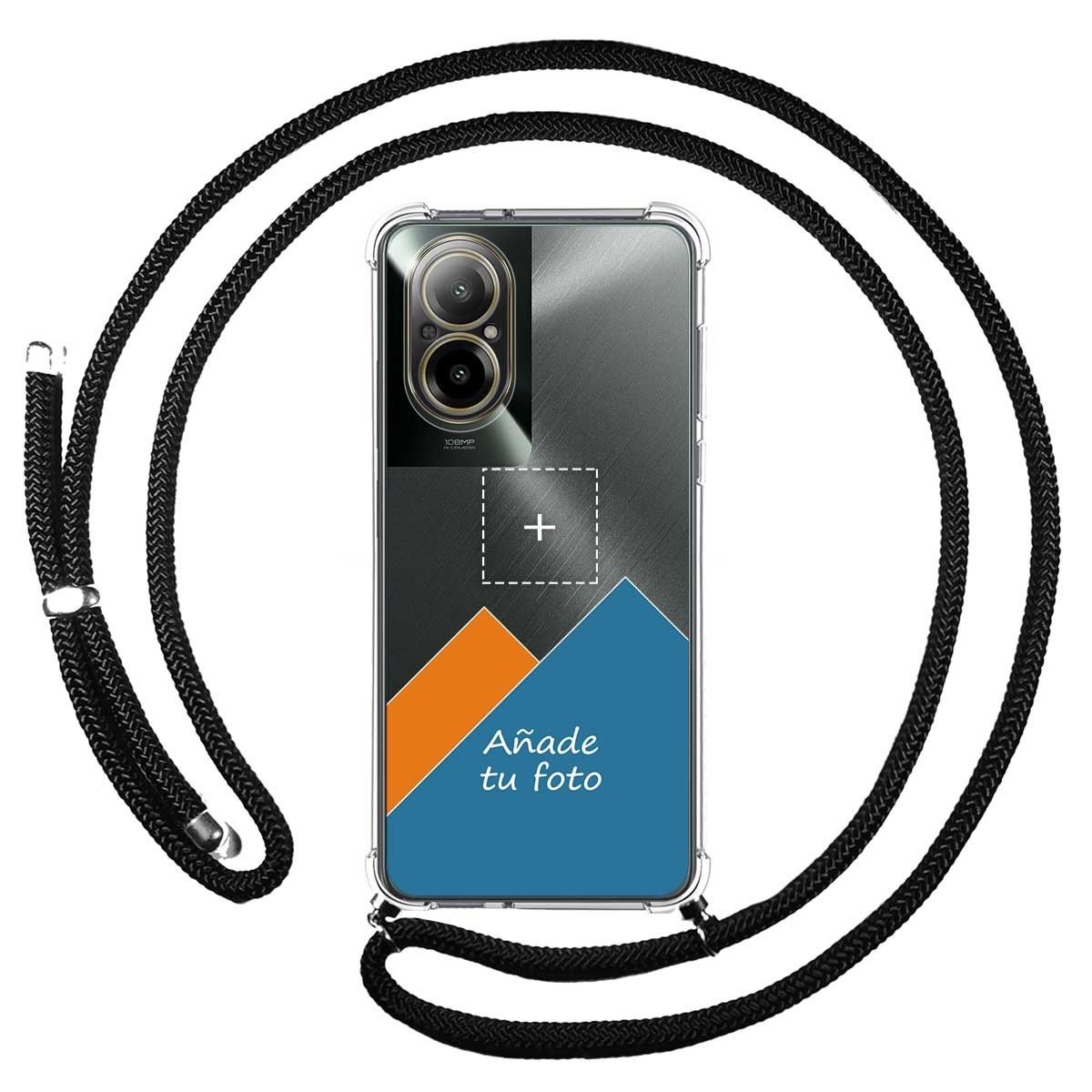 Personaliza tu Funda Colgante Transparente para Realme C67 4G con Cordon Negro Dibujo Personalizada