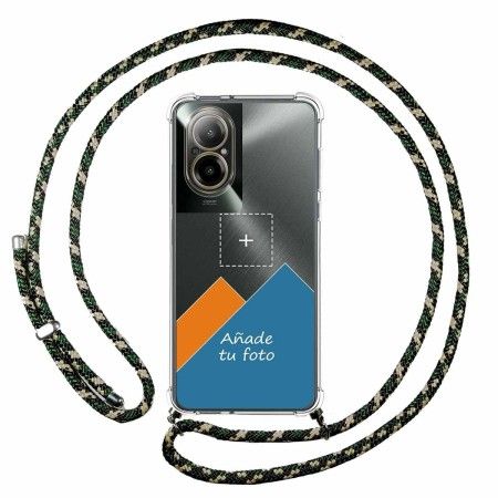 Personaliza tu Funda Colgante Transparente para Realme C67 4G con Cordon Verde / Dorado Dibujo Personalizada