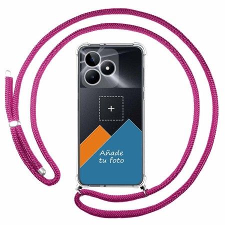Personaliza tu Funda Colgante Transparente para Realme Note 50 con Cordon Rosa Fucsia Dibujo Personalizada