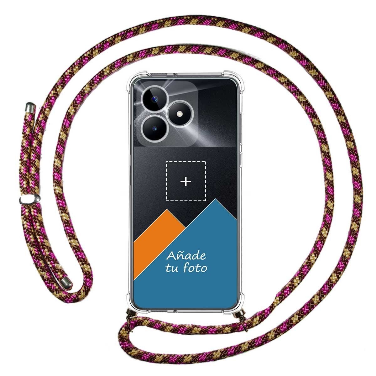 Personaliza tu Funda Colgante Transparente para Realme Note 50 con Cordon Rosa/Dorado Dibujo Personalizada