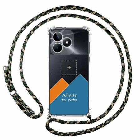 Personaliza tu Funda Colgante Transparente para Realme Note 50 con Cordon Verde/Dorado Dibujo Personalizada