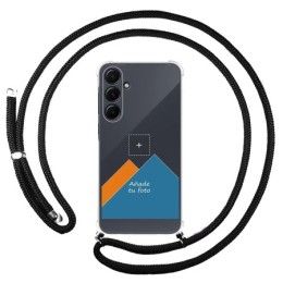 Personaliza tu Funda Colgante Transparente para Samsung Galaxy A55 5G con Cordon Negro Dibujo Personalizada
