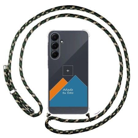 Personaliza tu Funda Colgante Transparente para Samsung Galaxy A55 5G con Cordon Verde / Dorado Dibujo Personalizada