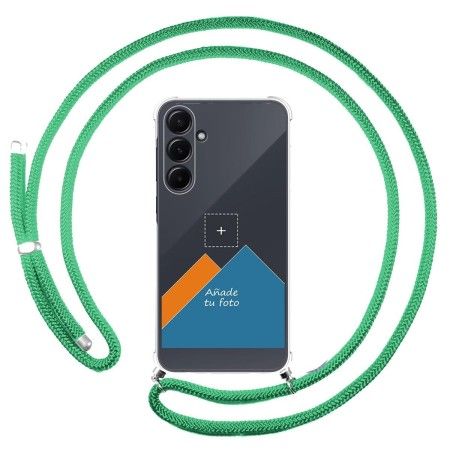 Personaliza tu Funda Colgante Transparente para Samsung Galaxy A55 5G con Cordon Verde Agua Dibujo Personalizada