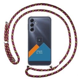 Personaliza tu Funda Colgante Transparente para Samsung Galaxy M34 5G con Cordon Rosa / Dorado Dibujo Personalizada
