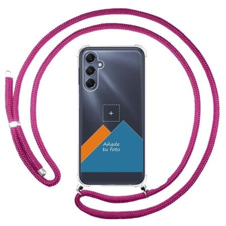Personaliza tu Funda Colgante Transparente para Samsung Galaxy M34 5G con Cordon Rosa Fucsia Dibujo Personalizada