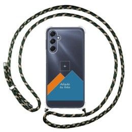 Personaliza tu Funda Colgante Transparente para Samsung Galaxy M34 5G con Cordon Verde / Dorado Dibujo Personalizada