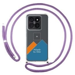 Personaliza tu Funda Colgante Transparente para Xiaomi 14 Pro 5G con Cordon Morado Dibujo Personalizada