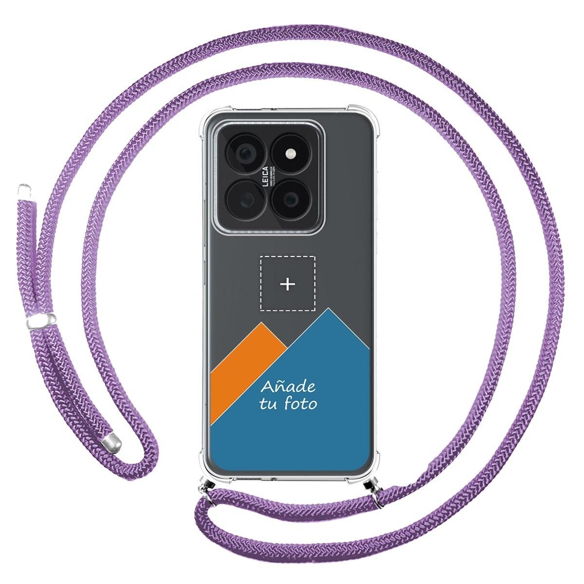 Personaliza tu Funda Colgante Transparente para Xiaomi 14 Pro 5G con Cordon Morado Dibujo Personalizada