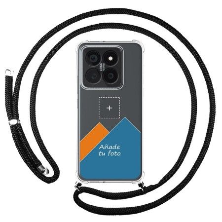 Personaliza tu Funda Colgante Transparente para Xiaomi 14 Pro 5G con Cordon Negro Dibujo Personalizada