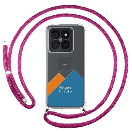 Personaliza tu Funda Colgante Transparente para Xiaomi 14 Pro 5G con Cordon Rosa Fucsia Dibujo Personalizada