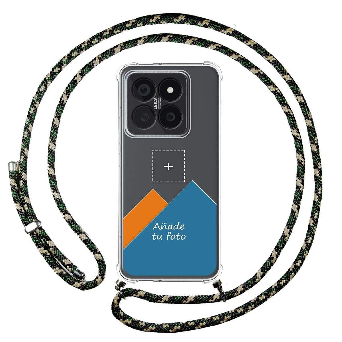 Personaliza tu Funda Colgante Transparente para Xiaomi 14 Pro 5G con Cordon Verde / Dorado Dibujo Personalizada