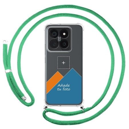 Personaliza tu Funda Colgante Transparente para Xiaomi 14 Pro 5G con Cordon Verde Agua Dibujo Personalizada