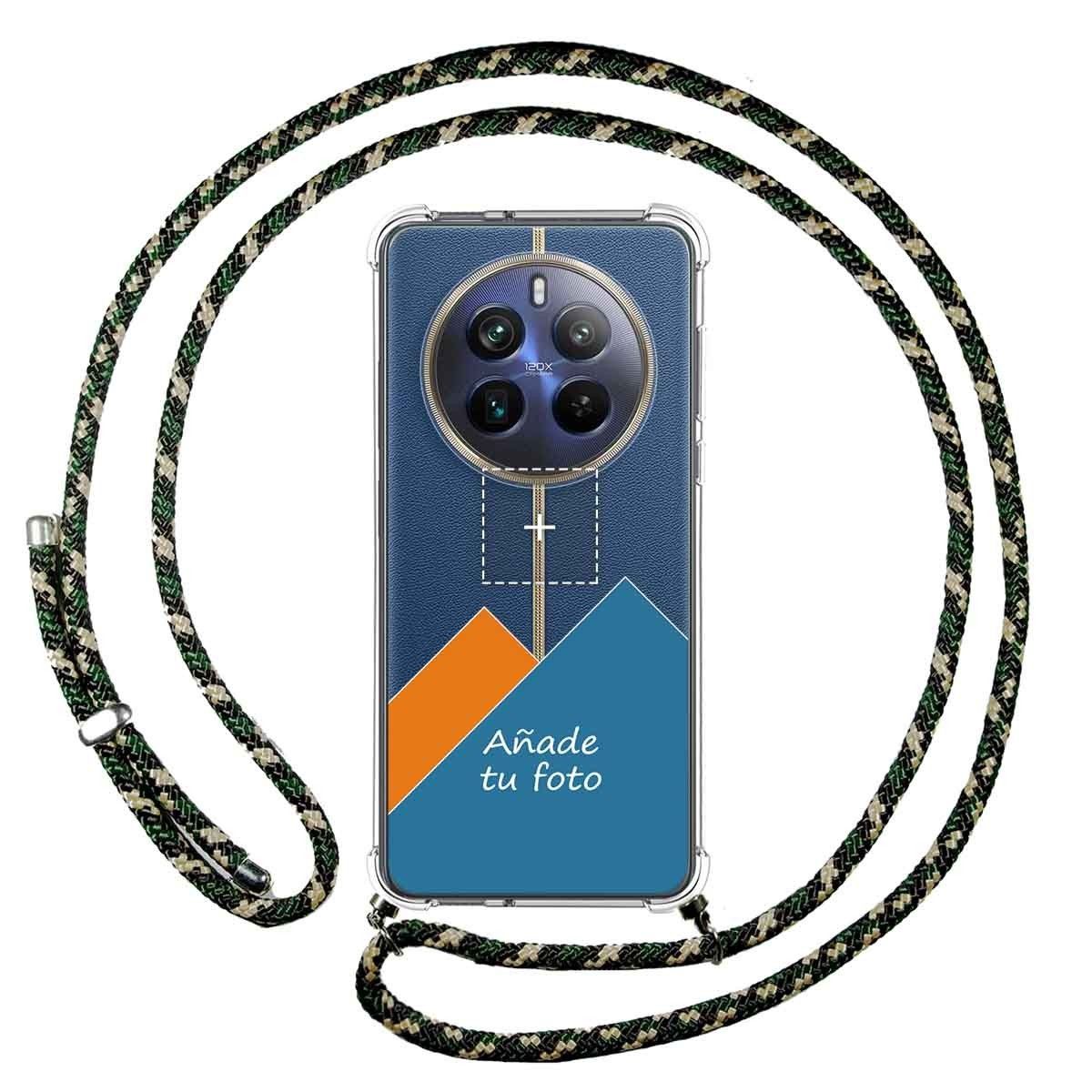 Personaliza tu Funda Colgante Transparente para Realme 12 Pro 5G / 12 Pro Plus 5G con Cordon Verde / Dorado Personalizada