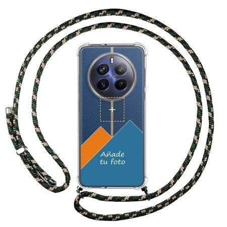 Personaliza tu Funda Colgante Transparente para Realme 12 Pro 5G / 12 Pro Plus 5G con Cordon Verde / Dorado Personalizada