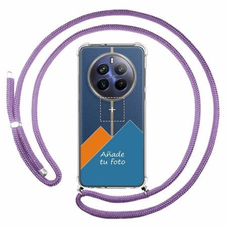 Personaliza tu Funda Colgante Transparente para Realme 12 Pro 5G / 12 Pro Plus 5G con Cordon Morado Personalizada