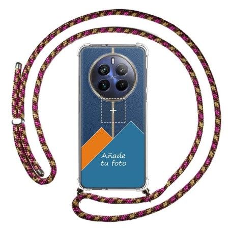 Personaliza tu Funda Colgante Transparente para Realme 12 Pro 5G / 12 Pro Plus 5G con Cordon Rosa / Dorado Personalizada