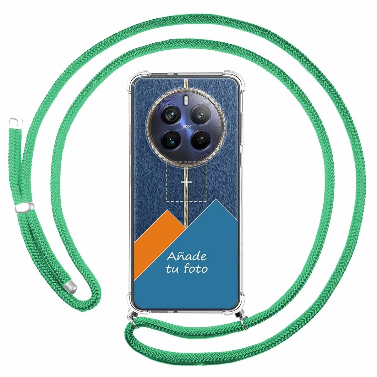 Personaliza tu Funda Colgante Transparente para Realme 12 Pro 5G / 12 Pro Plus 5G con Cordon Verde Agua Personalizada