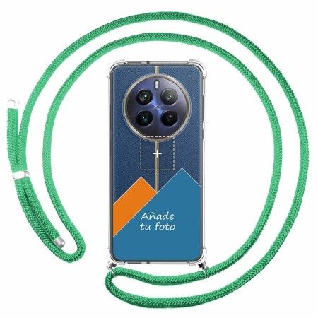 Personaliza tu Funda Colgante Transparente para Realme 12 Pro 5G / 12 Pro Plus 5G con Cordon Verde Agua Personalizada