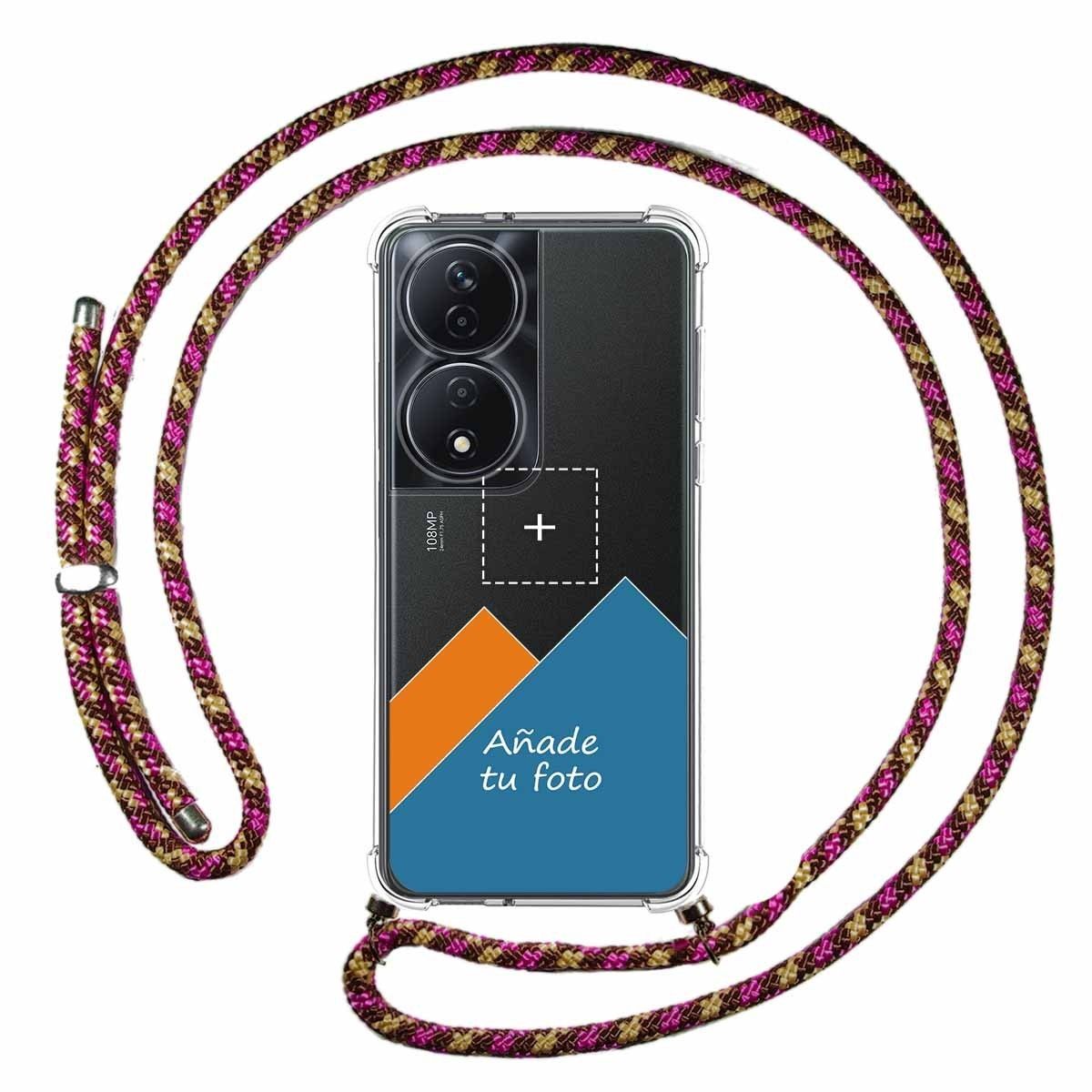 Personaliza tu Funda Colgante Transparente para Huawei Honor X7b con Cordon Rosa / Dorado Dibujo Personalizada