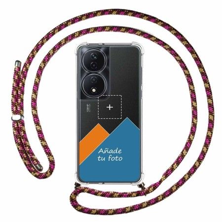 Personaliza tu Funda Colgante Transparente para Huawei Honor X7b con Cordon Rosa / Dorado Dibujo Personalizada