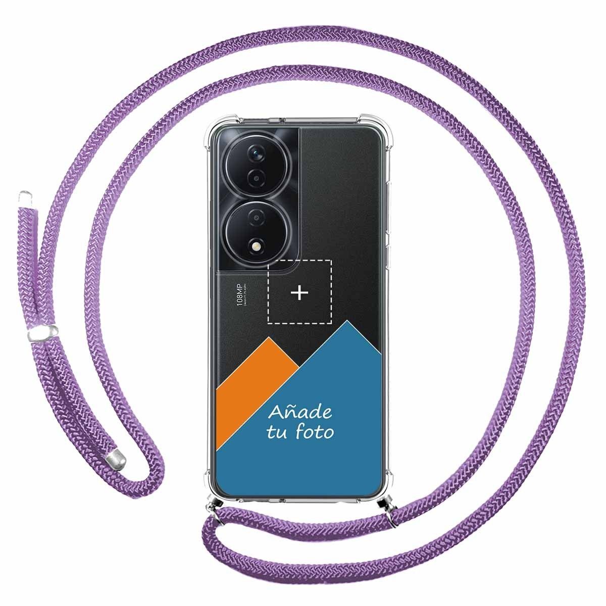 Personaliza tu Funda Colgante Transparente para Huawei Honor 90 Smart 5G con Cordon Morado Dibujo Personalizada