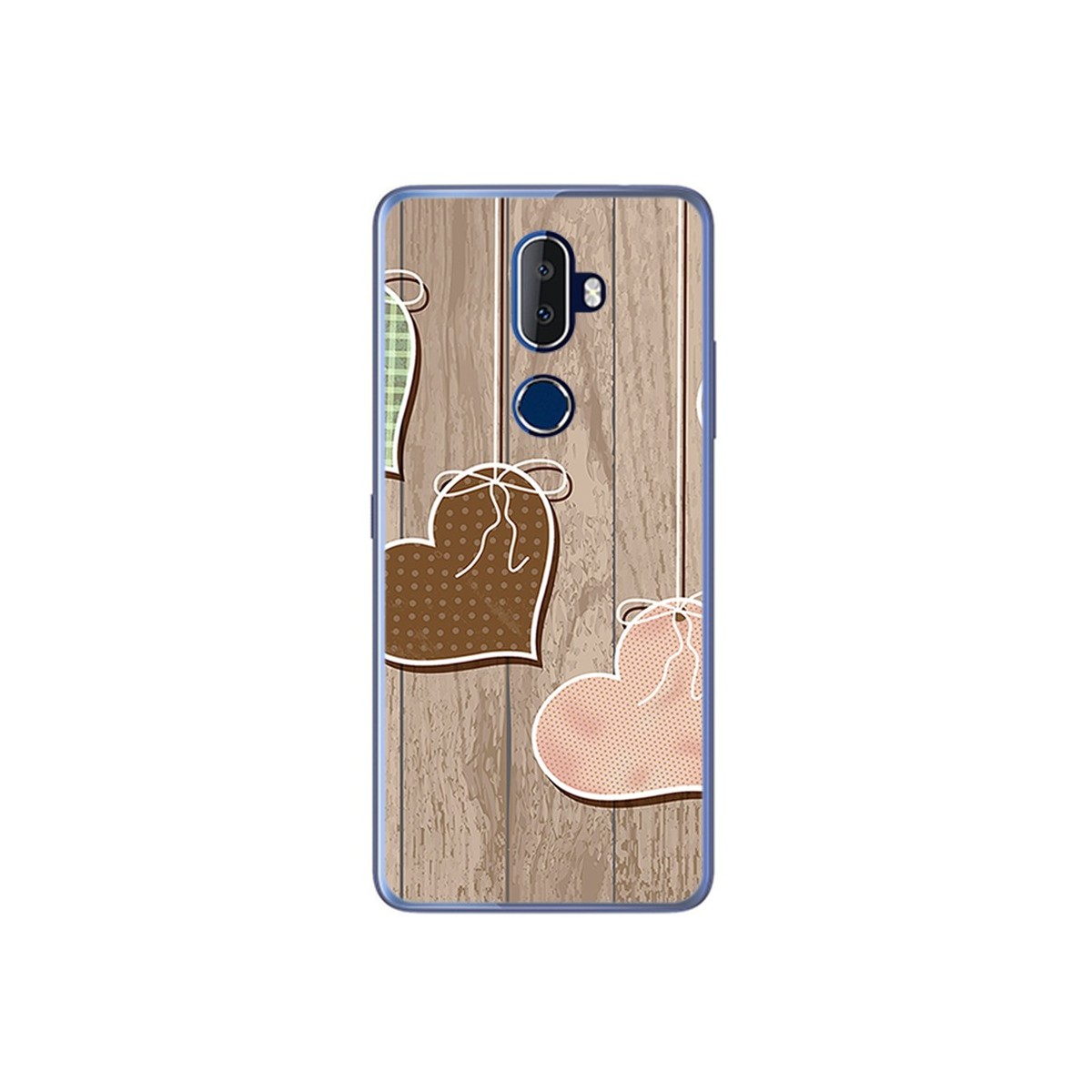 Funda Gel Tpu para Alcatel 3V Diseño Corazones Madera Dibujos