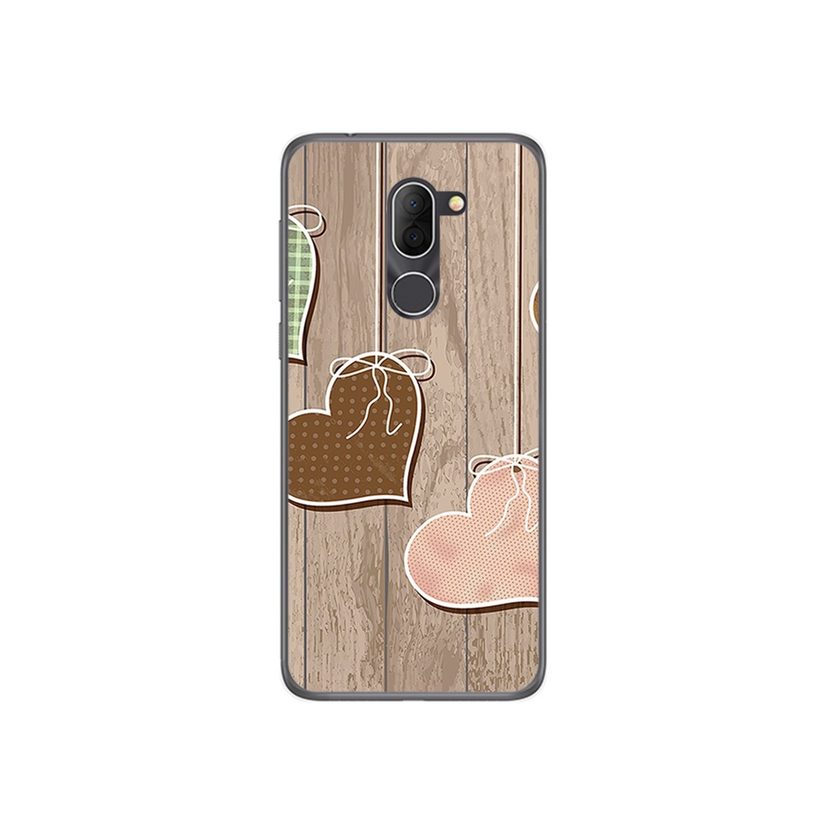 Funda Gel Tpu para Alcatel 3x Diseño Corazones Madera Dibujos