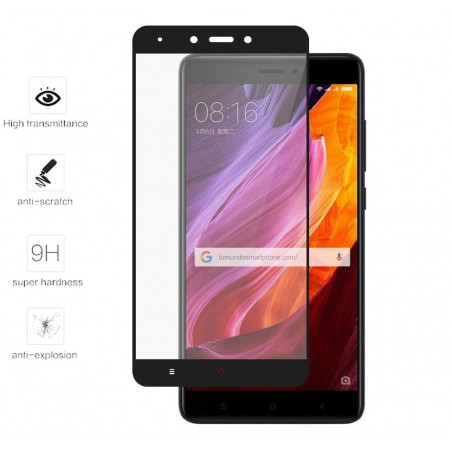 Protector Cristal Templado Completo Full Glue Negro para Xiaomi Redmi Note 4X / 4 Version Global Vidrio