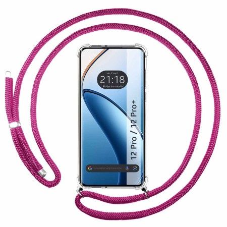 Funda Colgante Transparente para Realme 12 Pro 5G / 12 Pro Plus 5G con Cordon Rosa Fucsia