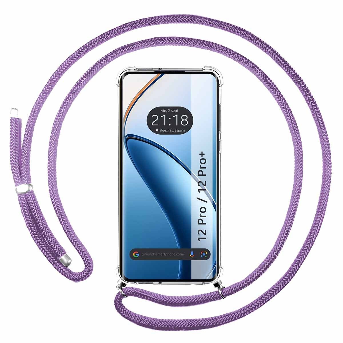 Funda Colgante Transparente para Realme 12 Pro 5G / 12 Pro Plus 5G con Cordon Morado
