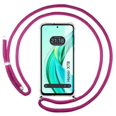Funda Colgante Transparente para Huawei Honor X7b con Cordon Rosa Fucsia