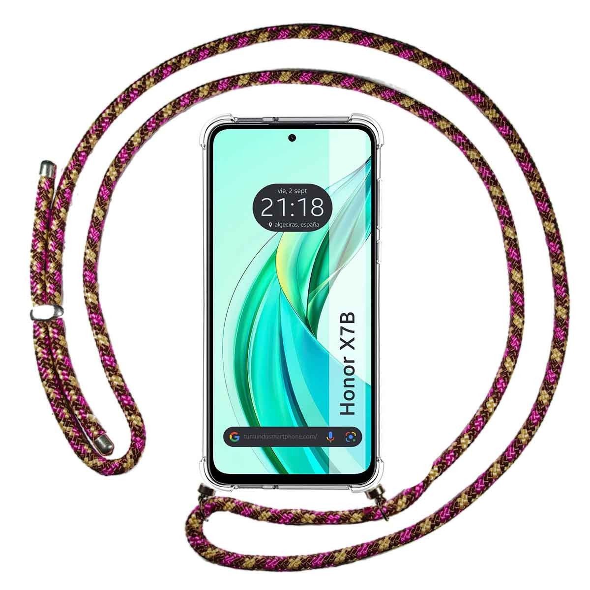 Funda Colgante Transparente para Huawei Honor X7b con Cordon Rosa / Dorado